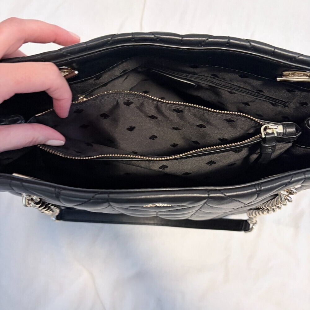 Kate Spade Briar Lane Quilted Willis Tote Bag Black Silver Handwear Chic Luxury - Picture 12 of 16